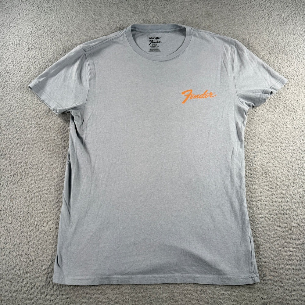 Wrangler Fender Stratocaster Shirt Mens Small Grey Graphic Short Sleeve Tee